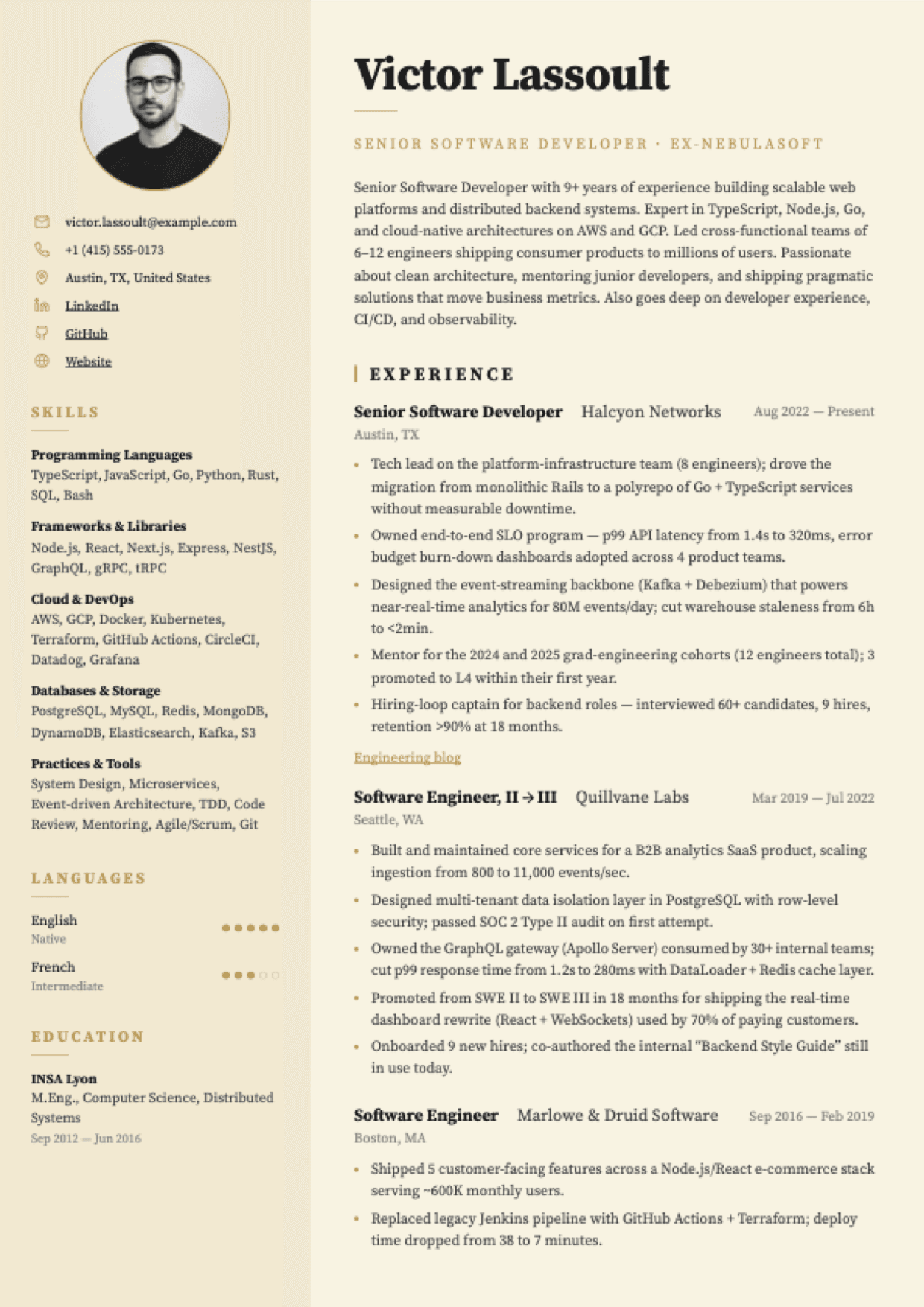 Atelier resume template preview