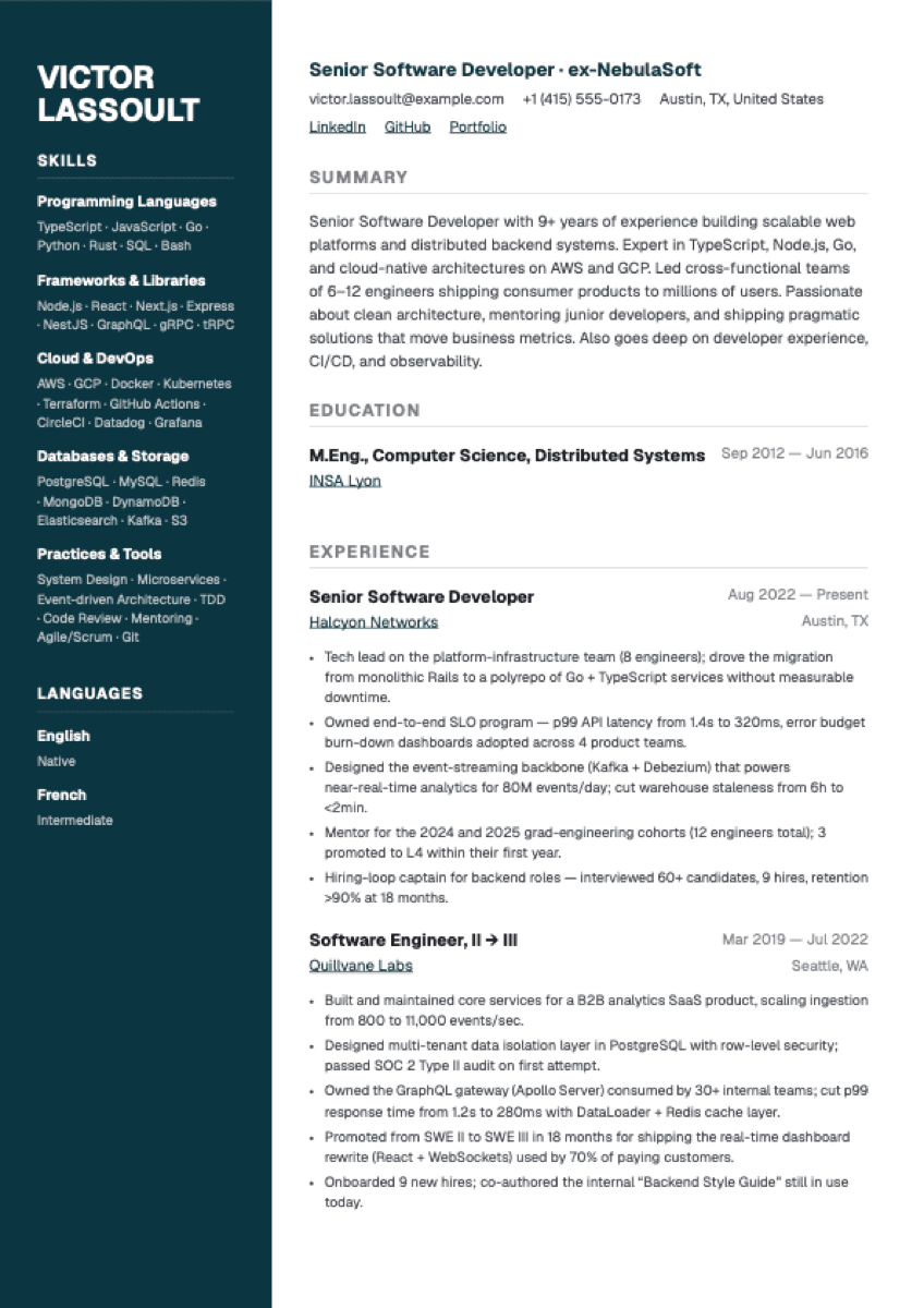 Beacon resume template preview