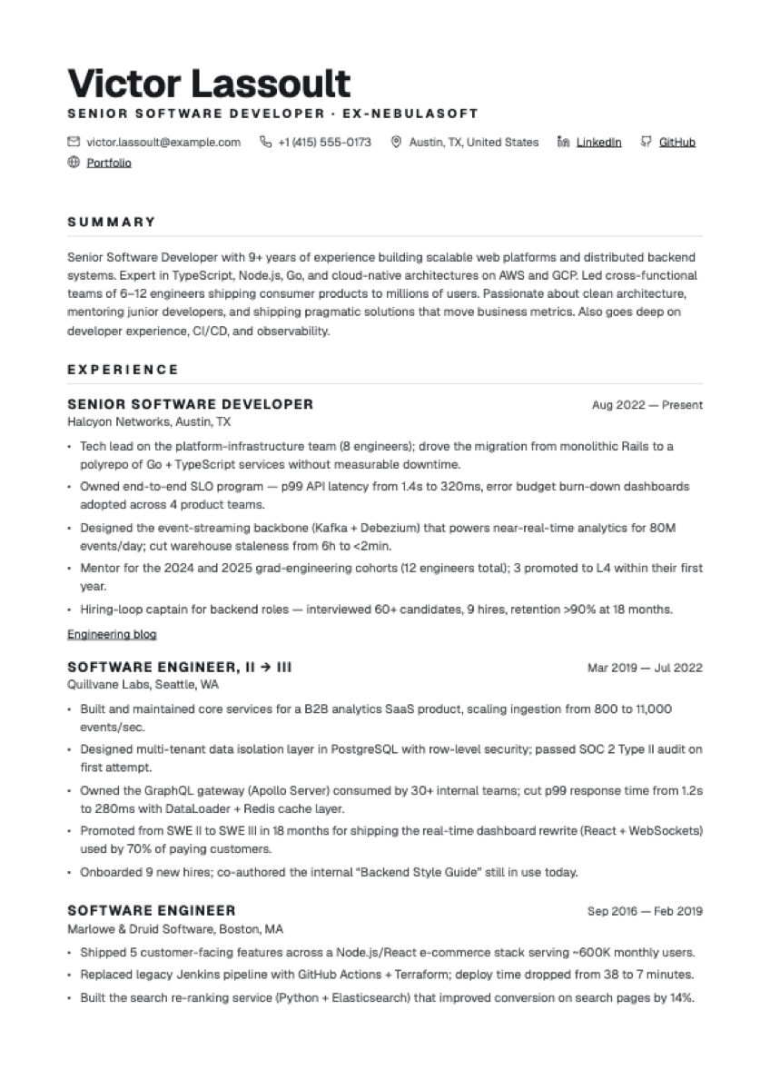 Bulletin resume template preview