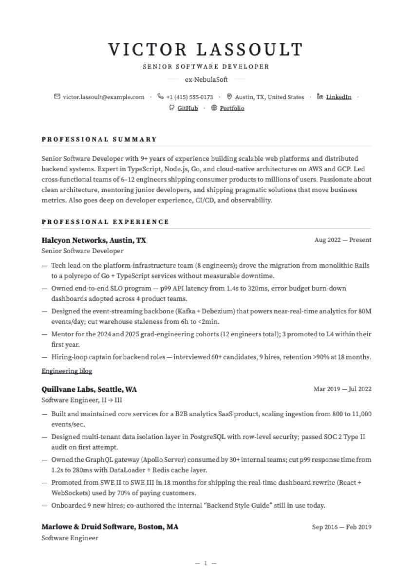 Chronicle resume template preview