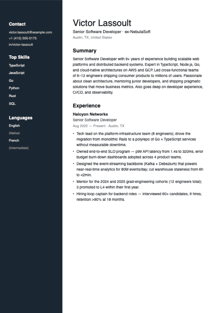 Cobalt resume template preview