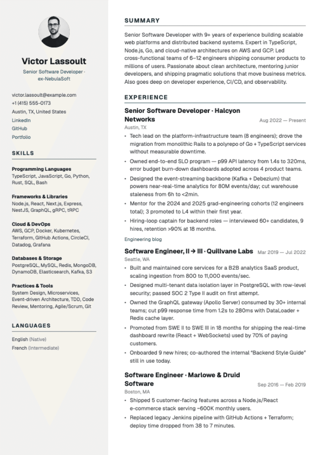 Compact Engineer resume template preview