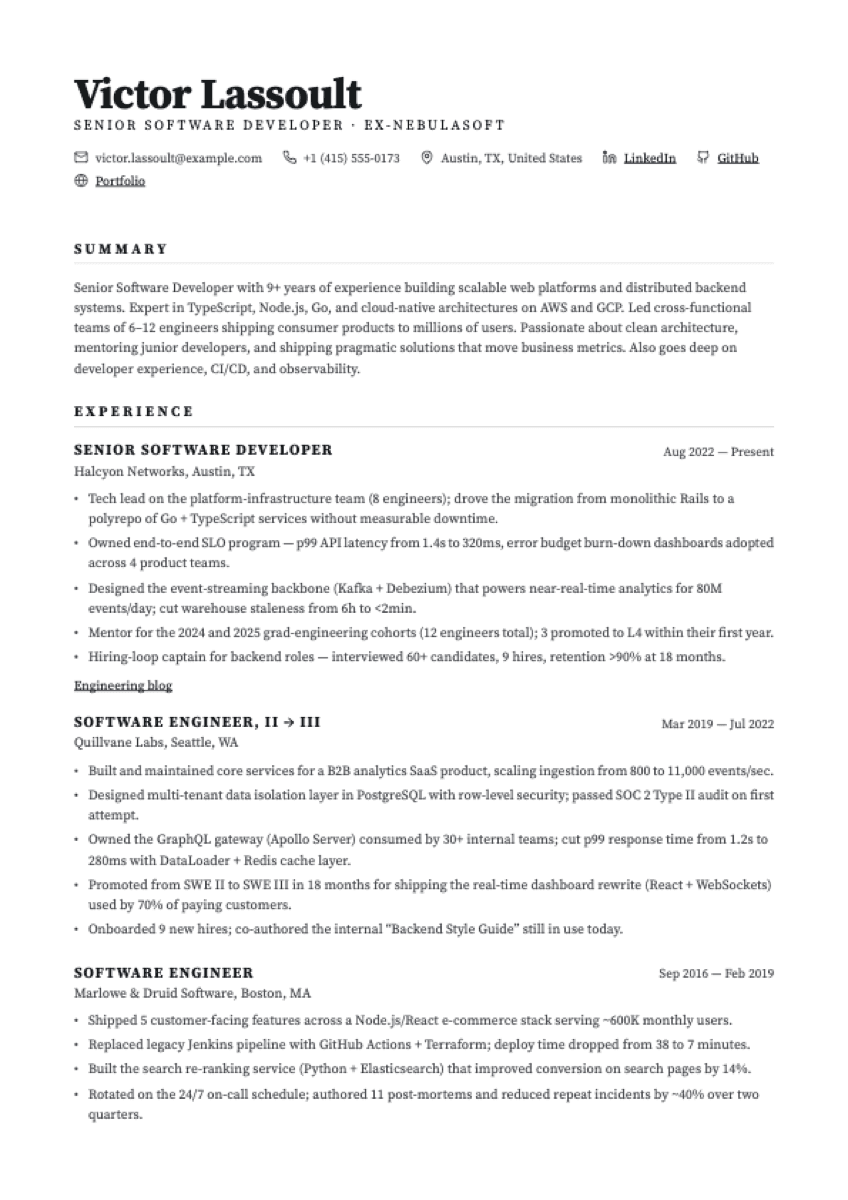 Gazette resume template preview