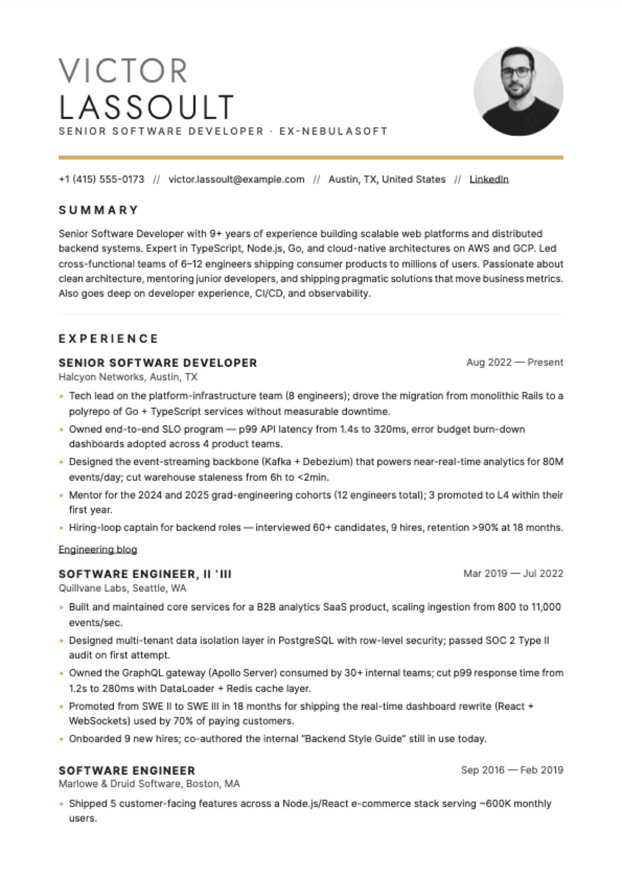 Linen resume template preview