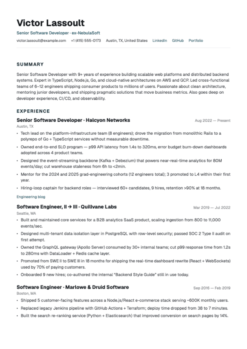 Modern Minimalist resume template preview