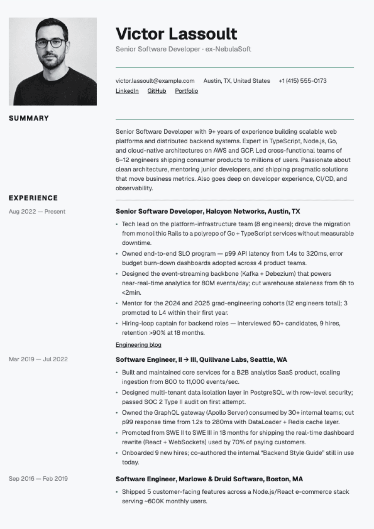Portrait Premium resume template preview