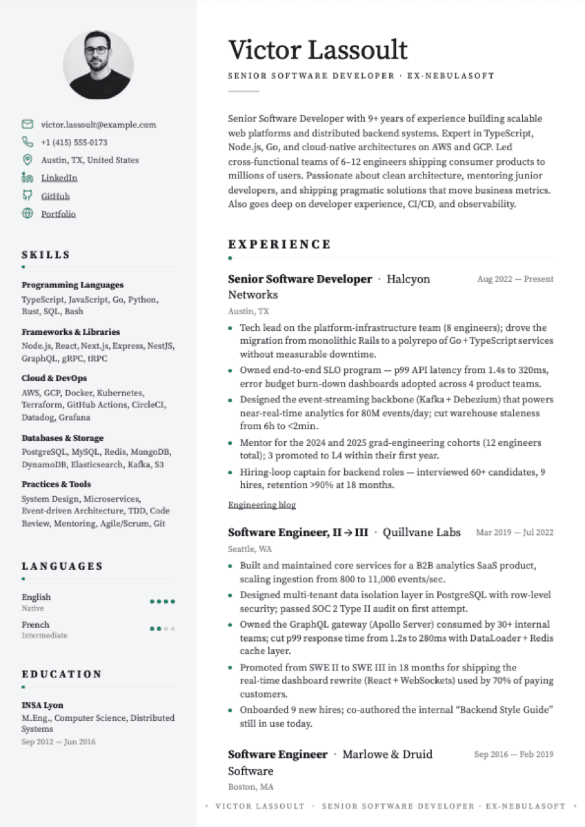 Premium Editorial resume template preview