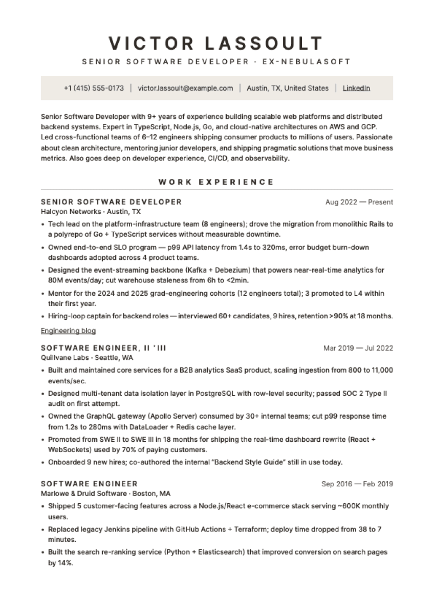 Slate resume template preview