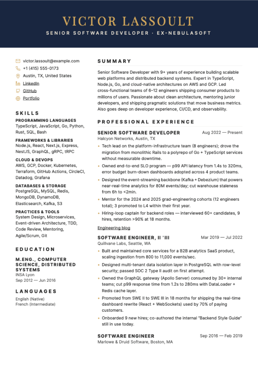 Sovereign resume template preview