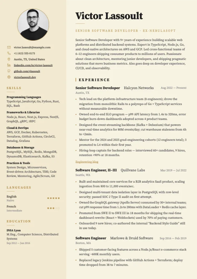 Atelier resume template preview