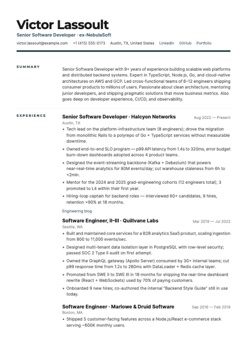 Axis resume template preview