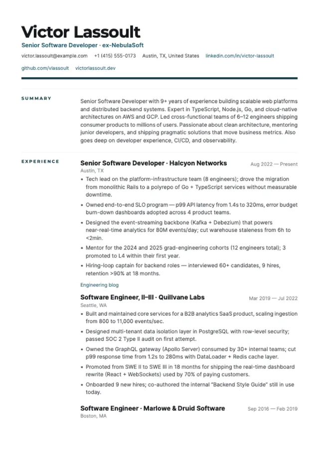 Axis resume template preview