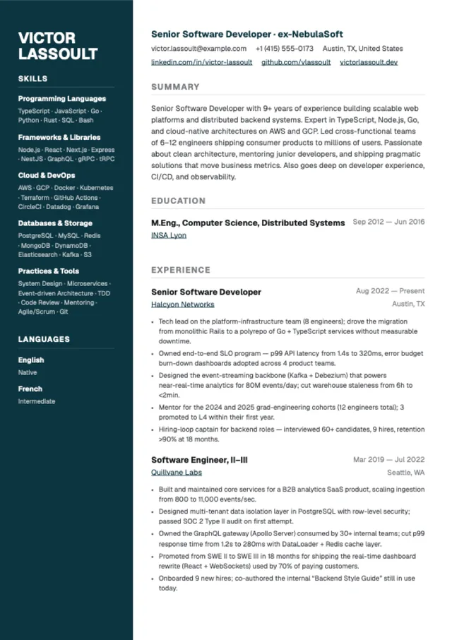 Beacon resume template preview