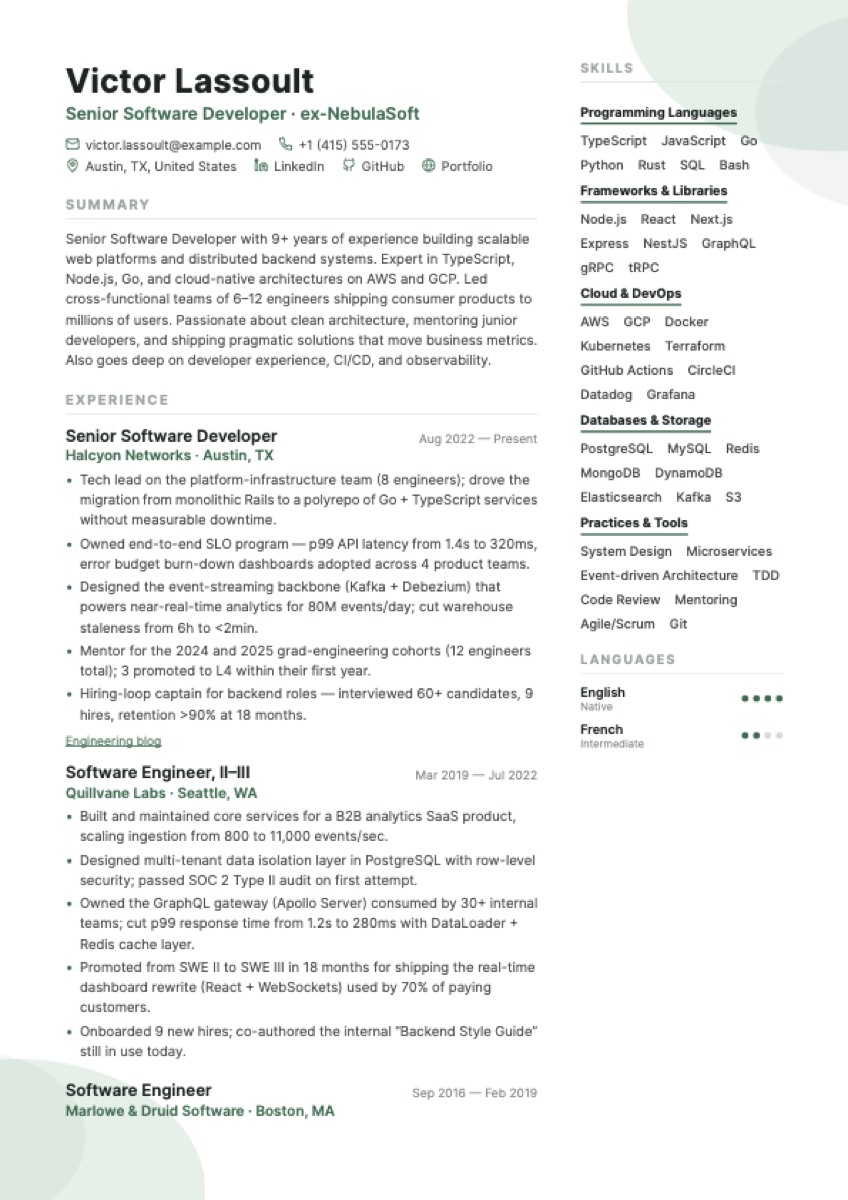 Bloom resume template preview