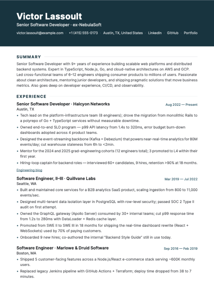 Carbon resume template preview