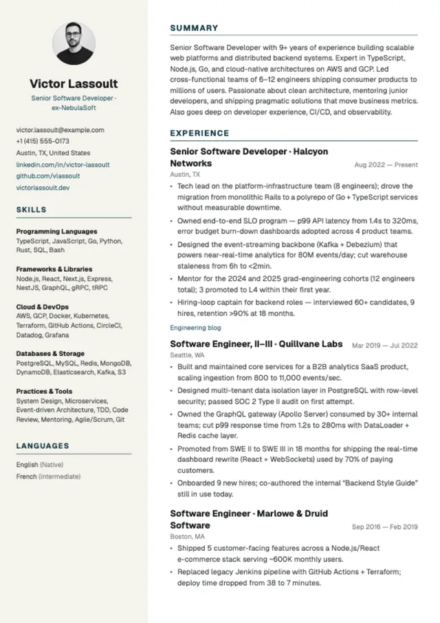 Compact Engineer resume template preview