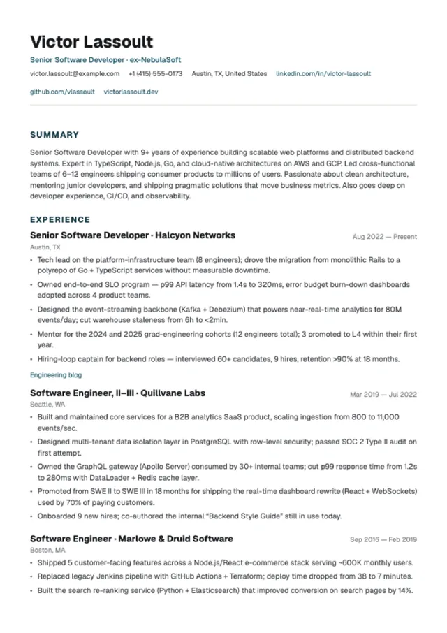 Modern Minimalist resume template preview
