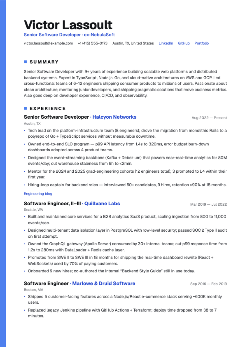 Spine resume template preview