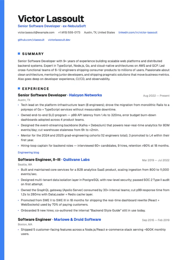 Spine resume template preview