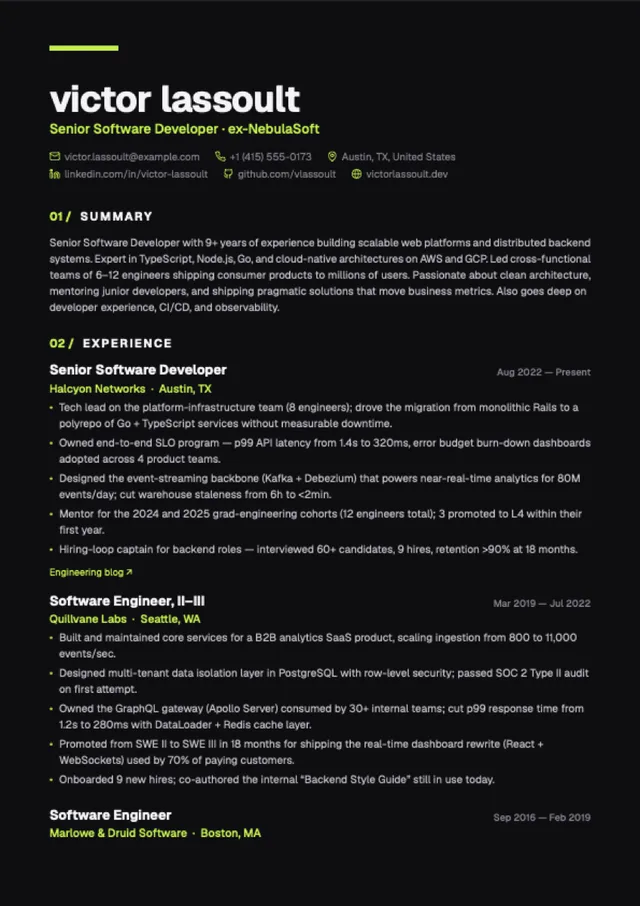 Terminal resume template preview