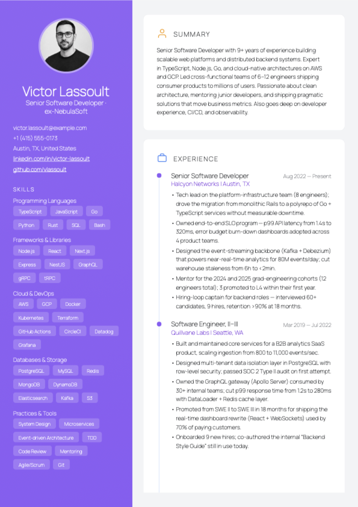 Aurora CV template preview