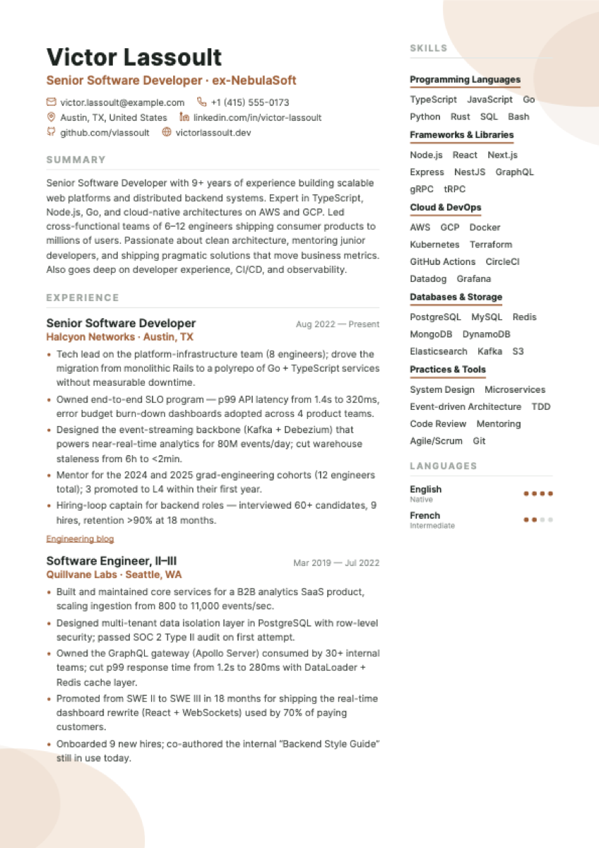 Bloom CV template preview