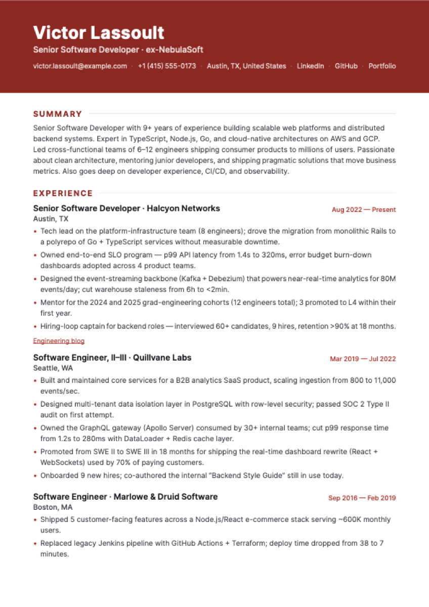 Carbon CV template preview