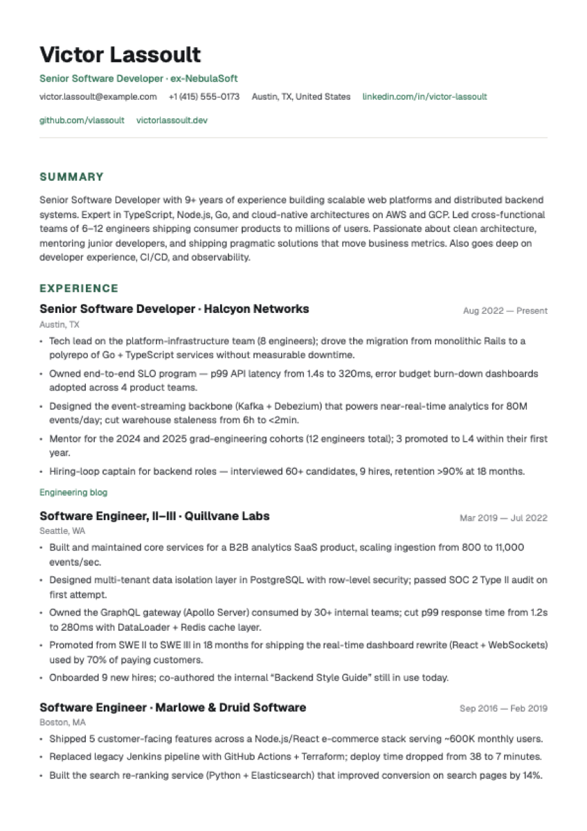 Modern Minimalist CV template preview