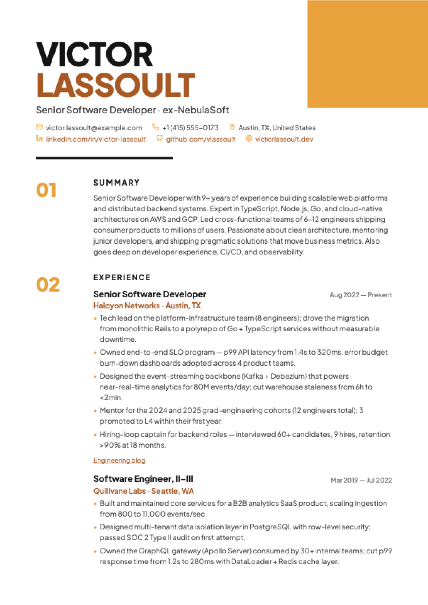 Offset CV template preview