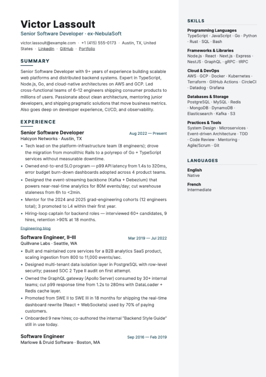 Vertex resume template preview