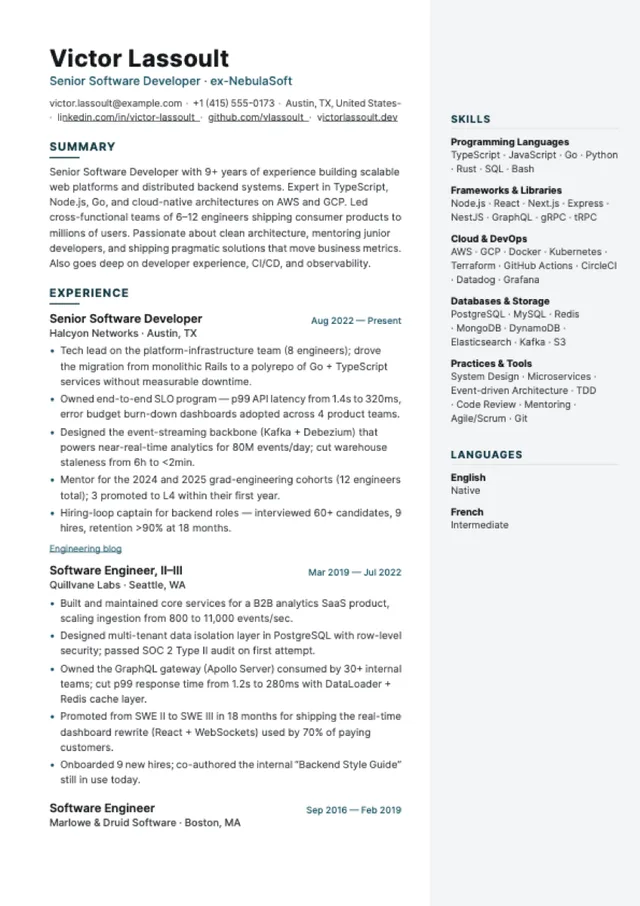 Vertex resume template preview